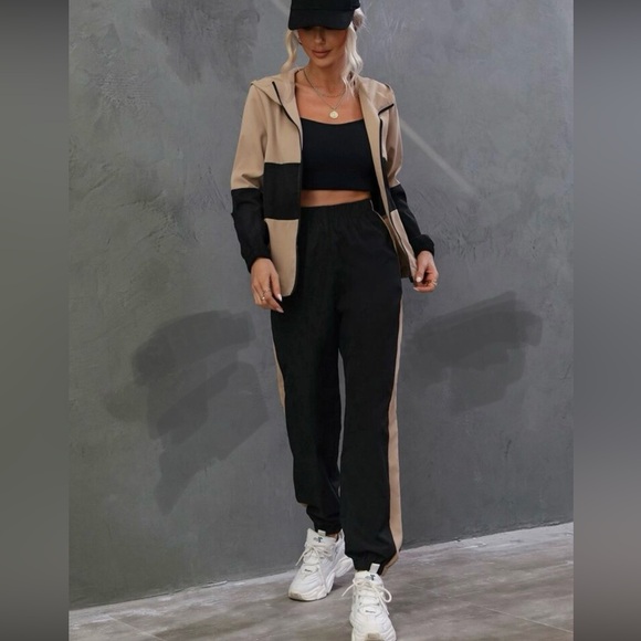 Tan and black two piece set track suit. NWOT. - Picture 2 of 4